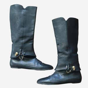 Alexander McQueen Black Leather Skull Chain Gothic Statement Boots Size 38.5/8US